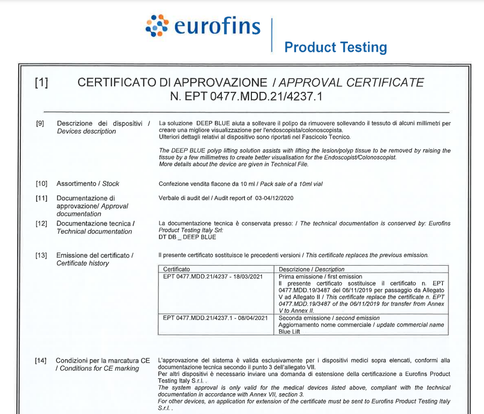 Certificat de marquage BlueLift-DeepBlue